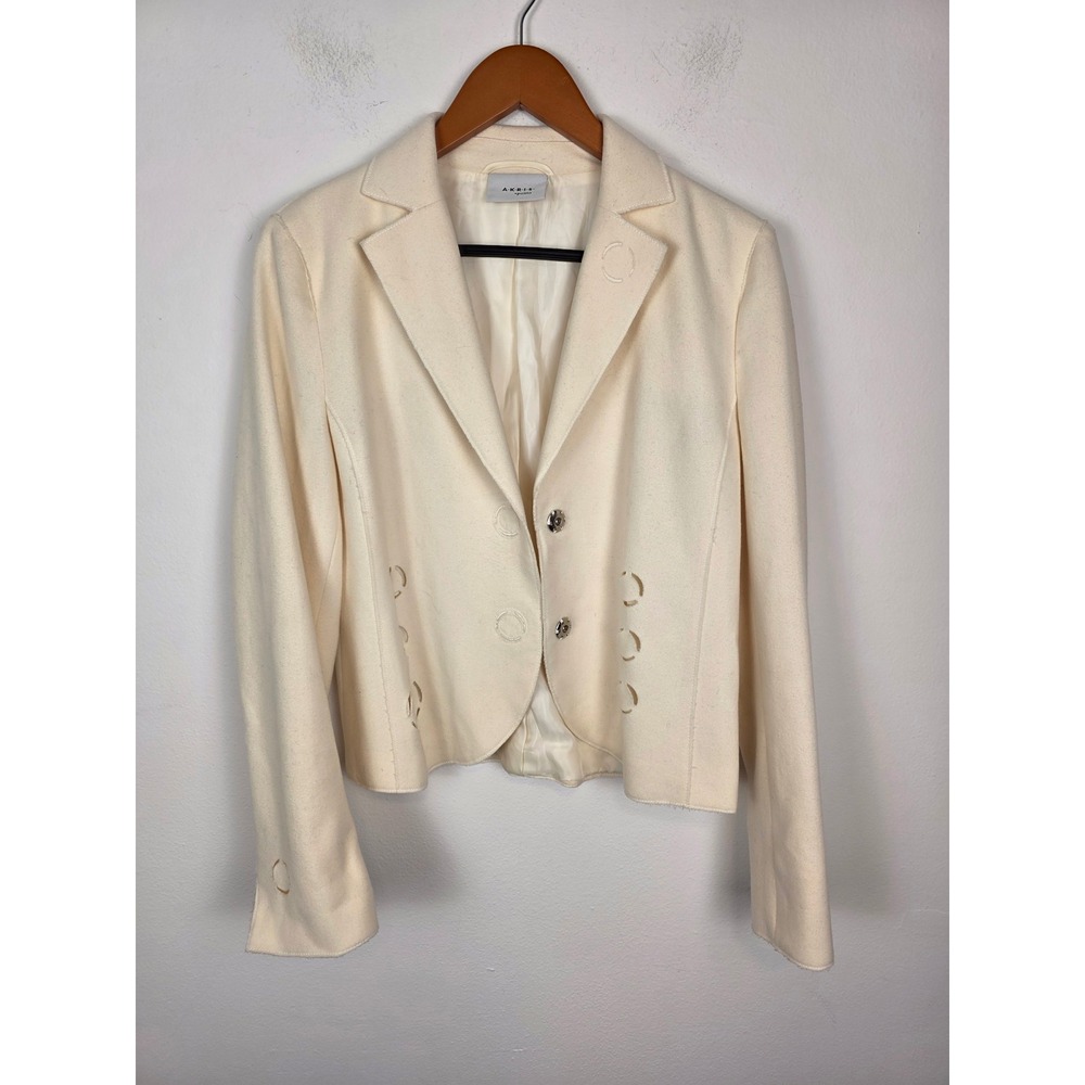 Akris Punto Women Cream Laser Cut Blazer Jacket US‎ 8 Wool Angora